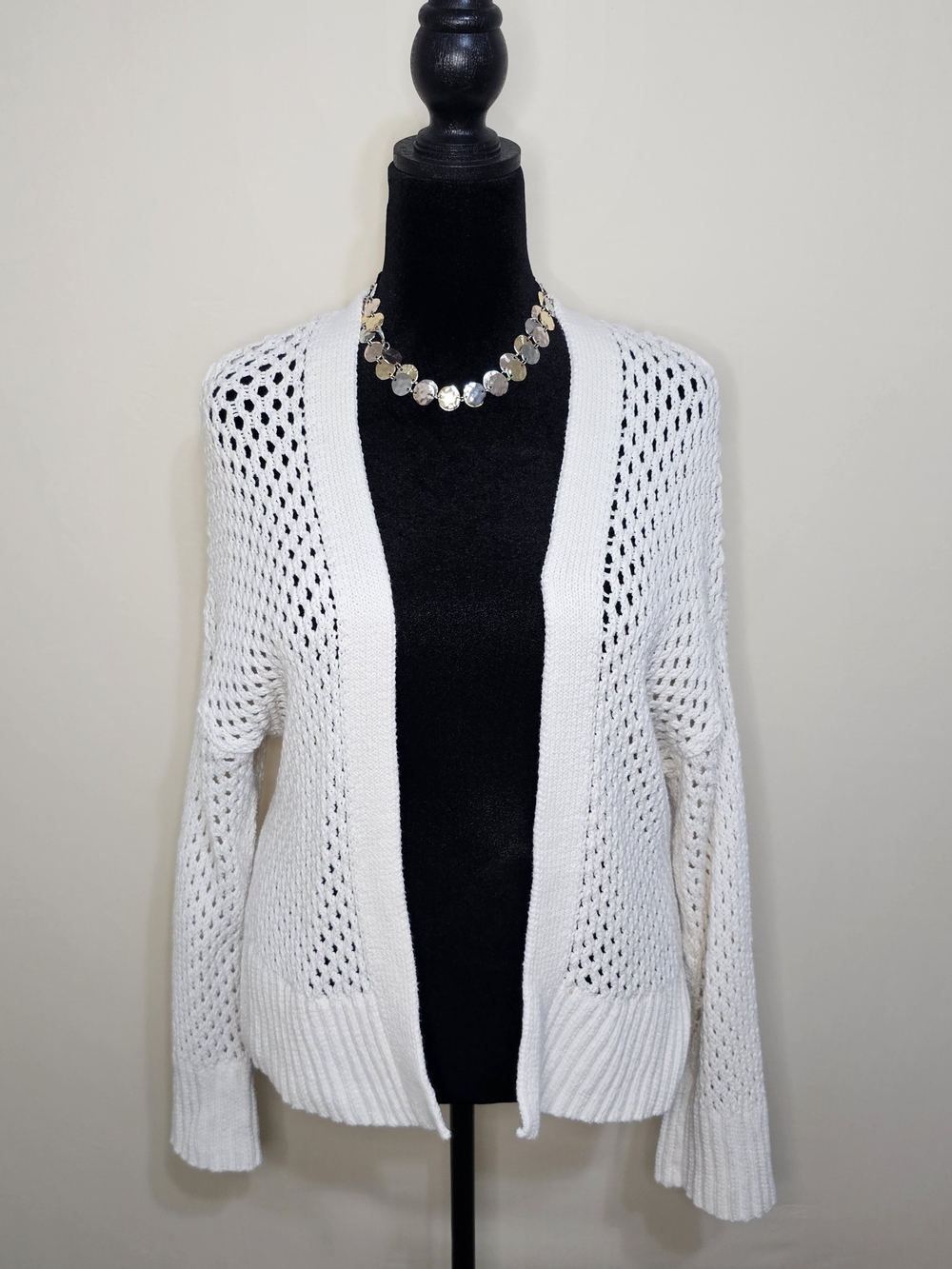 Abercrombie & Fitch Mesh Stitch Open-Knit 100% Cotton Sweater - Cream/White Sz M